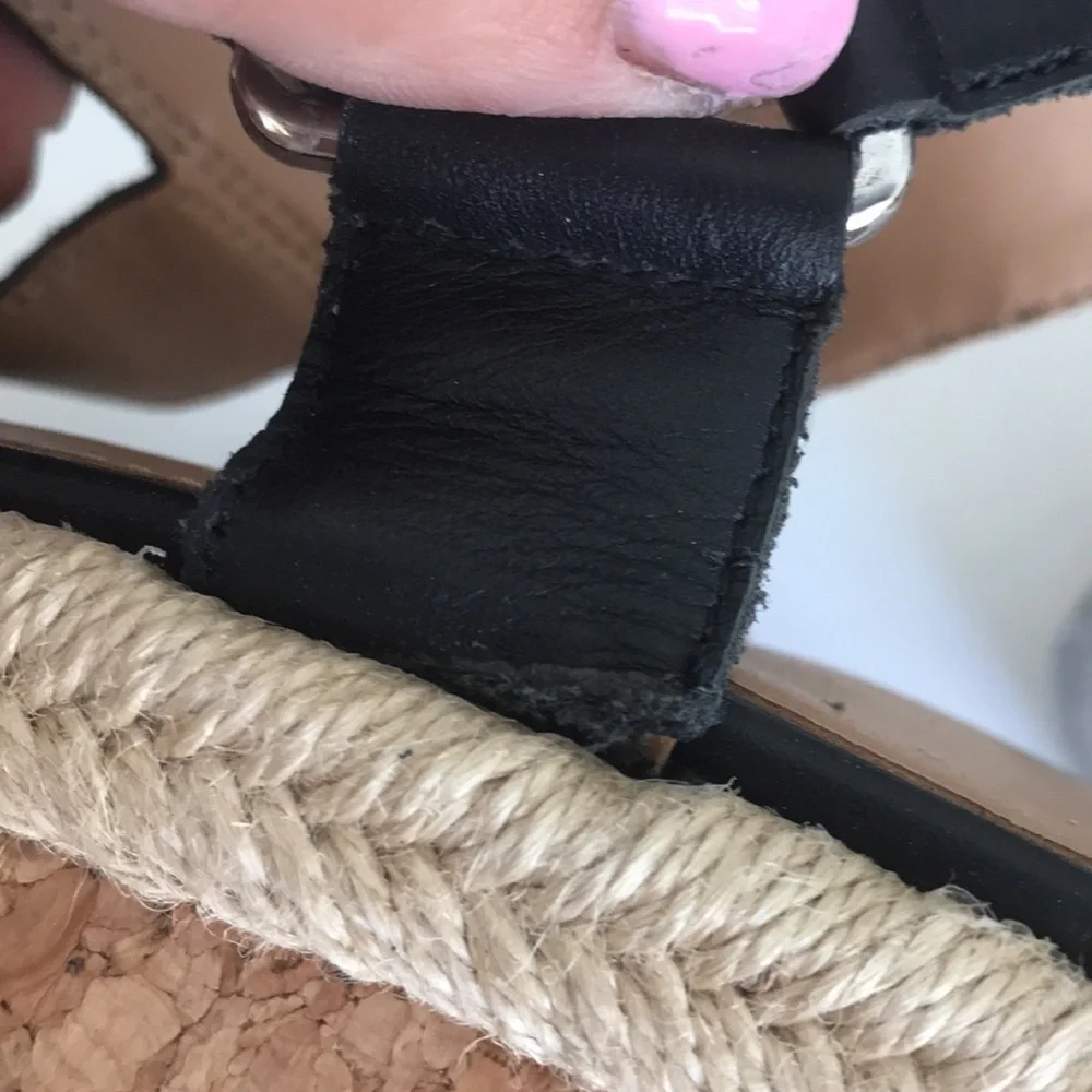 Marc Fisher Espadrille 3.5 platform wedge strap leather sandals black size 10M